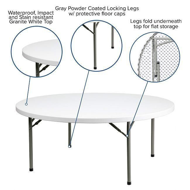 Plastic Lightweight White Round Folding Table for Wedding Events Dining