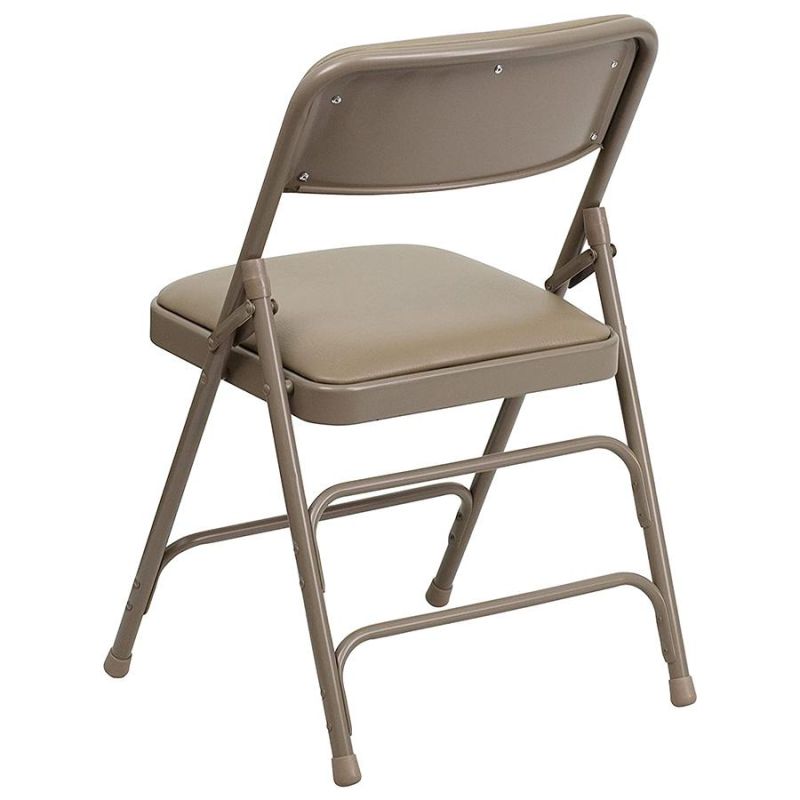 Beige Color Outdoor Camp Beach Folding Metal Steel Chair with Pad