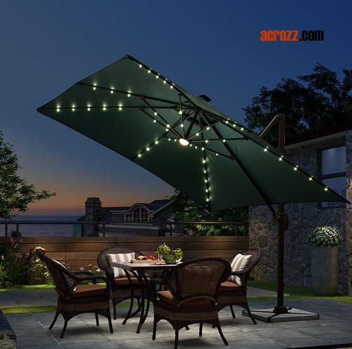 Outdoor Garden Aluminum Folding Beach Sun Solar LED Light Parasol Umbrella