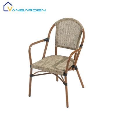 Wooden Look Outdoor Aluminum Sling French Cafe Bistro Chair