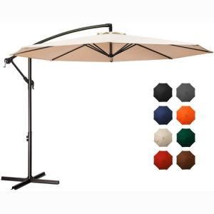 10FT Easy Install Outdoor Umbrella Backyard Umbrella with Crank &amp; Cross Base Cantilever Patio Offset Umbrella Parasol