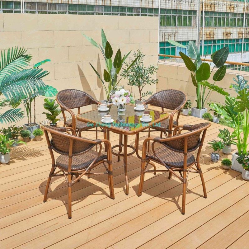 Hot Sale Outdoor Furniture Garden Aluminum Table with Bamboo-Look Painting Frame for Living Room Coffee Dining Bistro Set