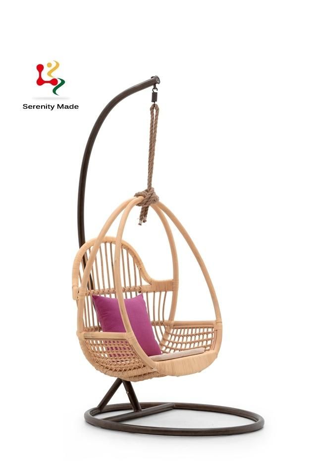 Outdoor Balcony Courtyard Natural Rattan with Metal Frame Hanging Home Rocking Counch Chair