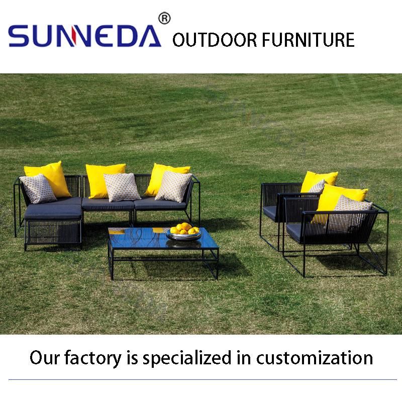 Patio Garden Modern Corner Sofa and Glass Table Aluminum Furniture