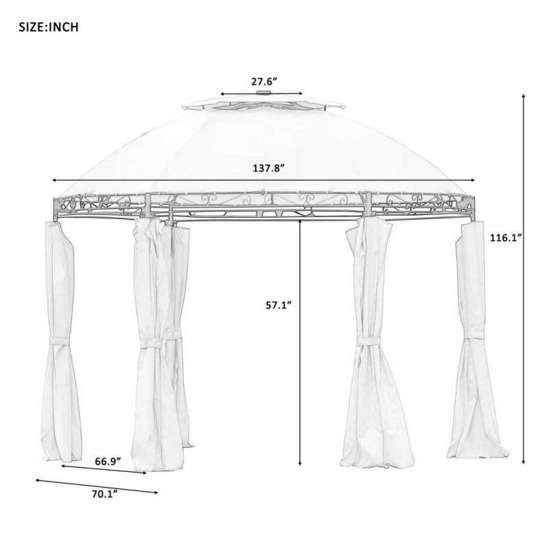 Solar LED Round Gazebo Tent 11*11FT Outdoor Patio Steel Frame