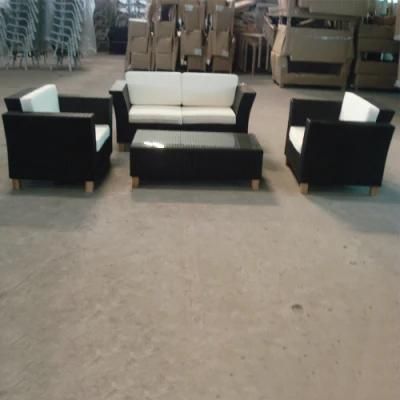 Wood Leg Small Size Black Rattan Sofa