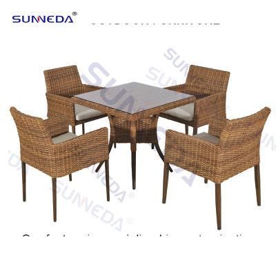 Outdoor Garden Synthetic PE Rattan Furniture Patio Dining Set with Four Chairs