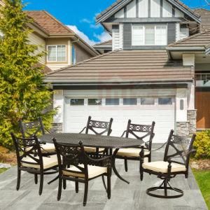 7-Piece Outdoor Dining Set, Black Finishstyle Name: Dining Table &amp; 6 Swivel Arm Chairs