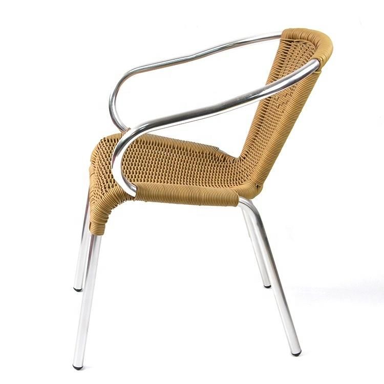 Fashion Beige Color PE Rattan Wicker Dining Chair Indoor and Outdoor Bull Head Garden Chair