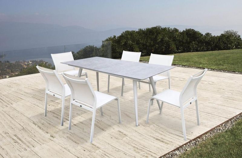 Rectangle Garden Table for 6 White Outdoor Dining Set Patio Villa Furniture Supplier