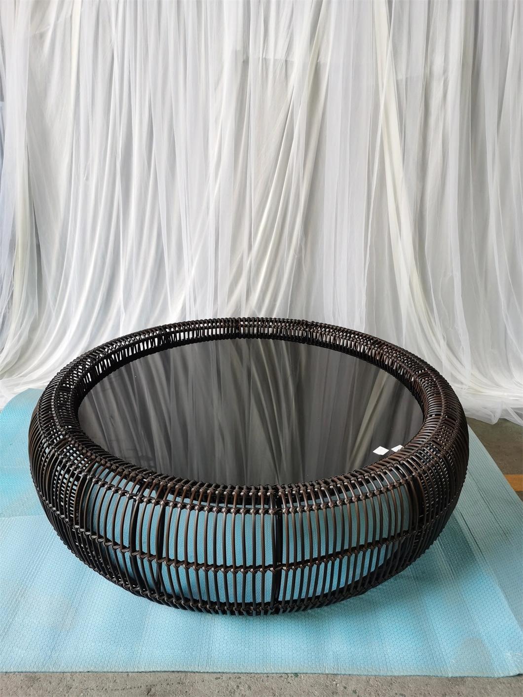 Luxury Garden Mesh Fabric Dining Set Rattan Table