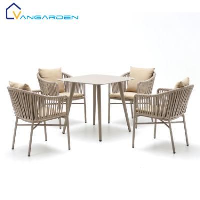 4 Seaters Restaurant Outdoor Rope Aluminum Table and Chair Set