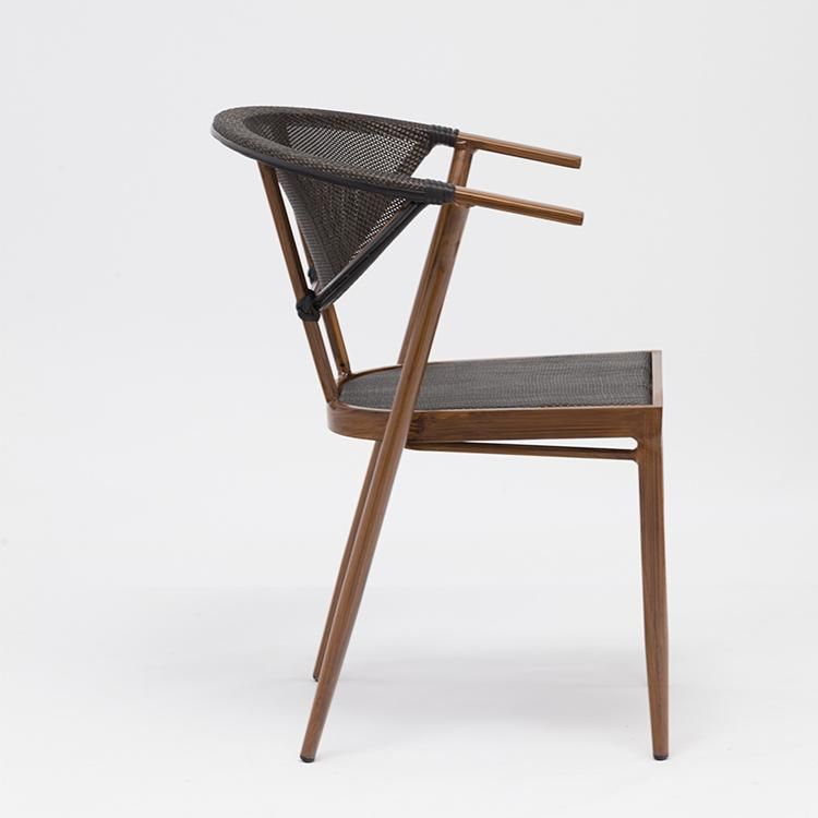 Cafe European Modern Fabric Dining Chairs Metal Leg with Arms