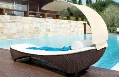 Beach Singe Lounger Outdoor Sunbed Canopy Patio Swimming Pool Chaise Garden Furniture Rattan Recliner Chaise Lounge with Umbrella
