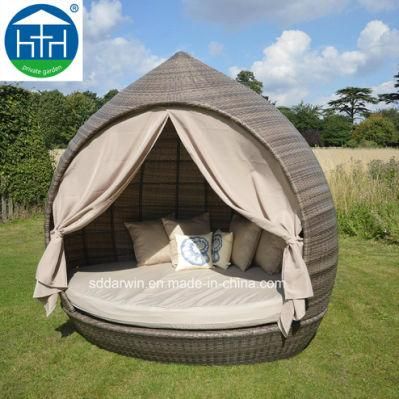 Leisure Outdoor Garden PE Rattan Furniture Sunbed with Canopy