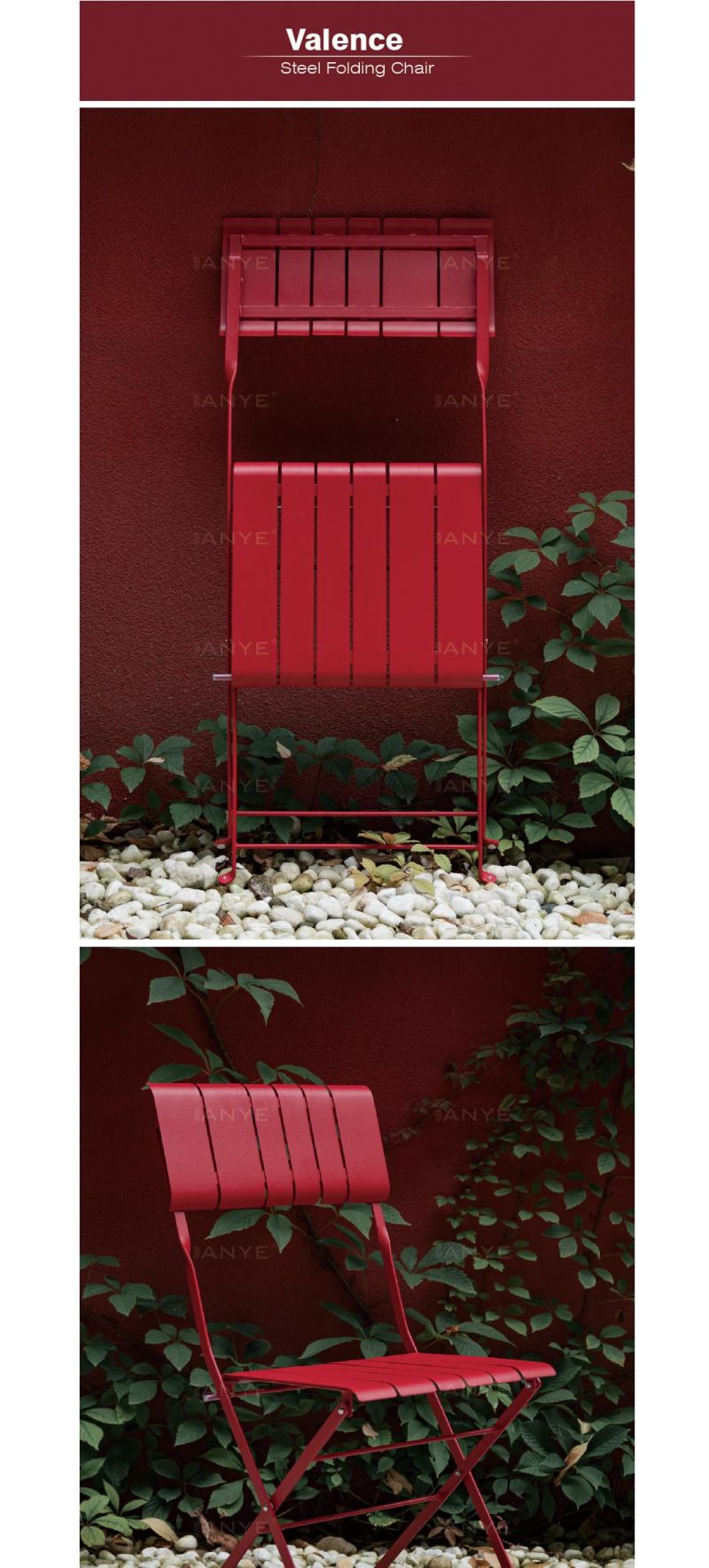 Durable Solid Steel Slats Design Red Folding Side Chair Wedding Furniture Dining Chair