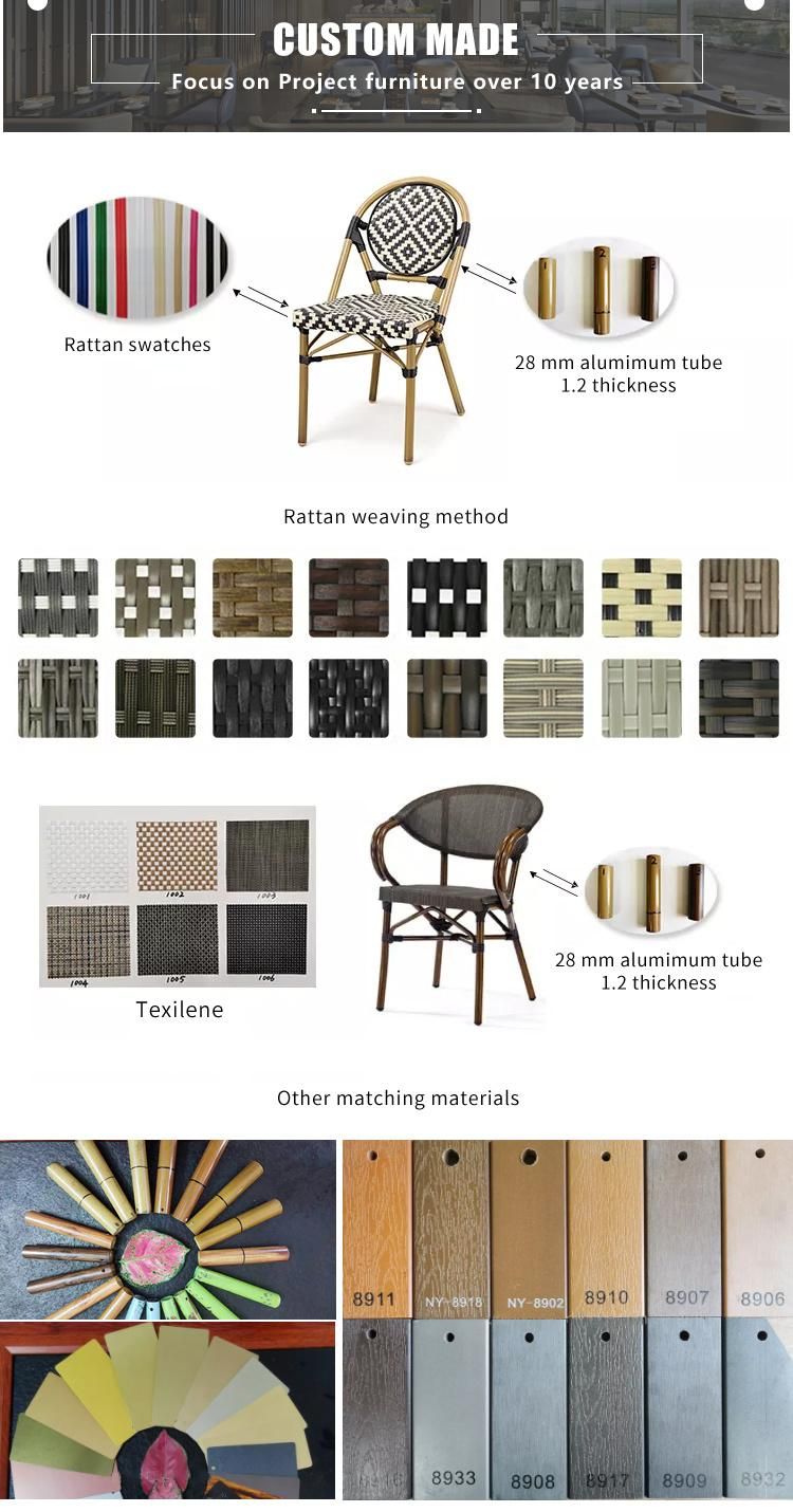Antique Style Furniture Bamboo Look Woven Rattan French Bistro Chairs Dining Chair Metal Chair Home Furniture Modern