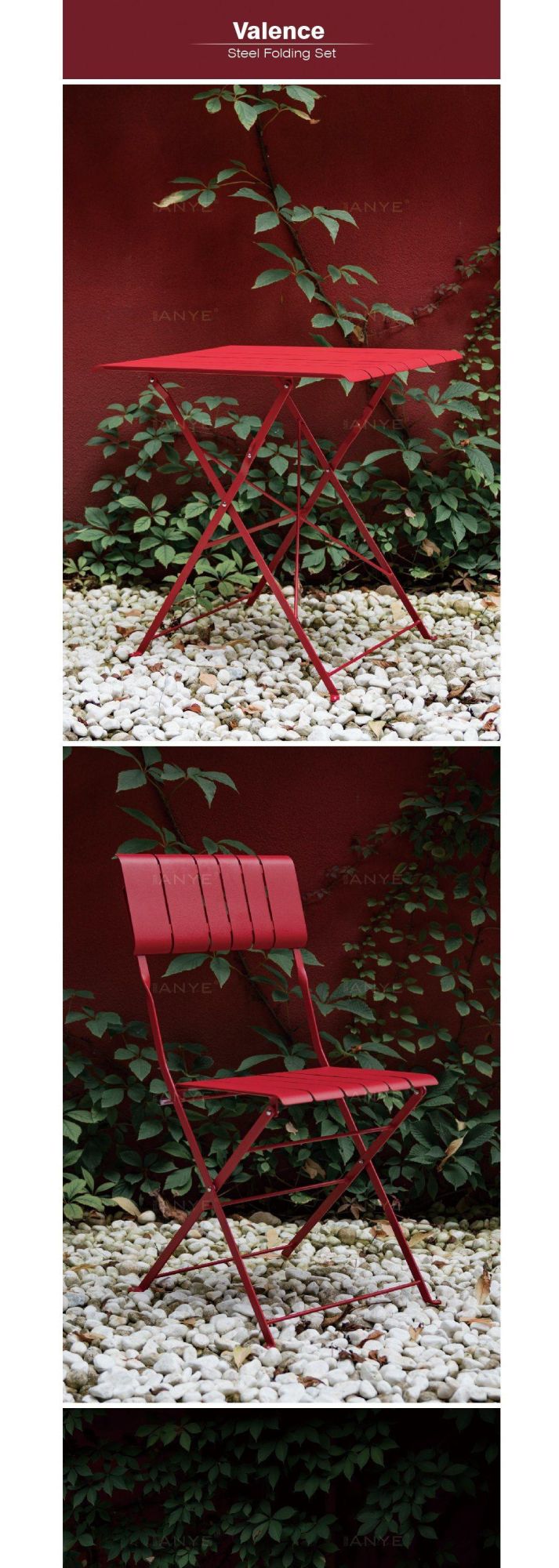 Garden Furniture Solid Metal Slats Design Folding Backyard Set Dining Table Coffee Chair
