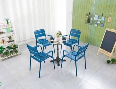 New Model of Cast Aluminum Table and Chair Set Patio Light Weighted Chair in Blue Color