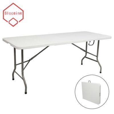 White 6 FT Multipurpose Portable Rectangular Blow Molded Plastic Folding Table