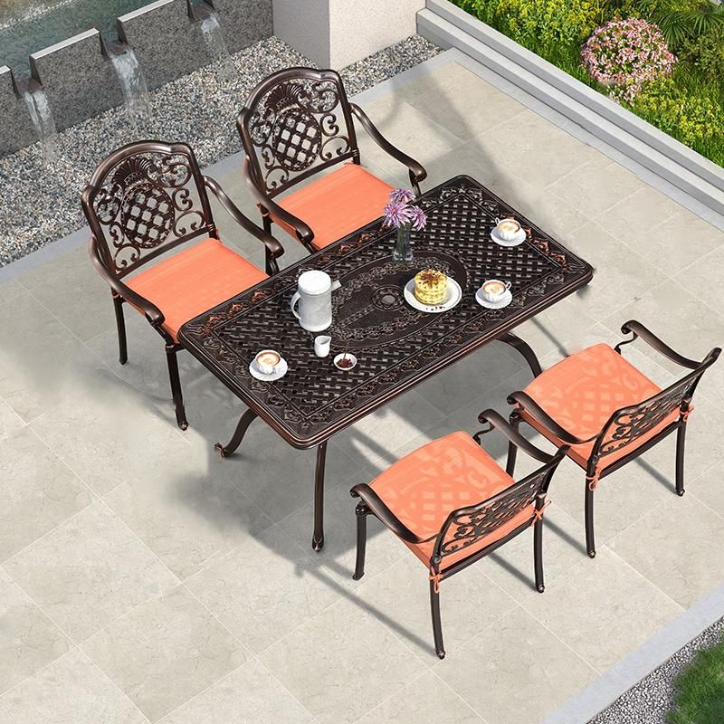 6 Seats Garden Dining Table Set Cast Aluminum Outdoor Furniture Metal Patio Furniture