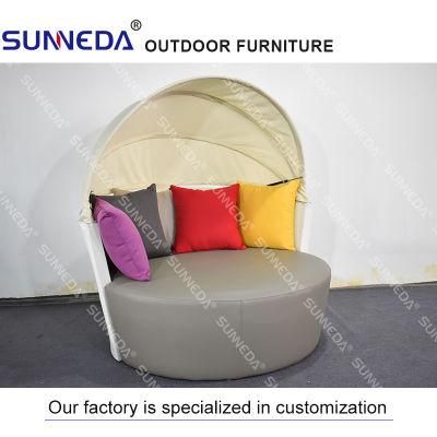 Round Design Fabric Willow Rattan Leisure Outdoor Sofa for Hotel Garden Beach Chair with Canopy