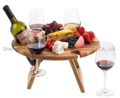 Easy-Carrying Garden Picnic Table to Hold Wine Bottle