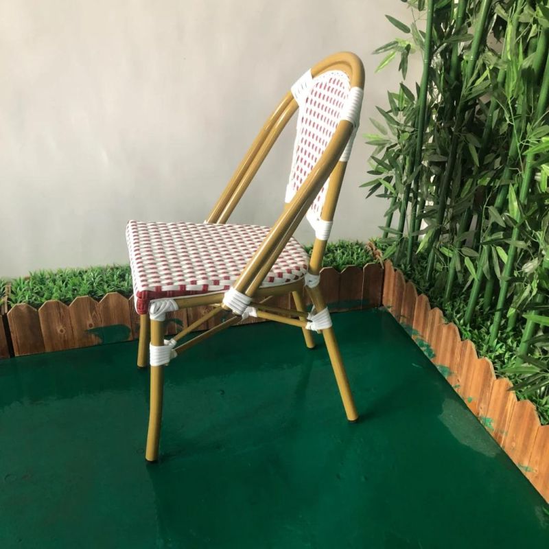 Red and White Color PE Rattan Braiding Seating Stackable Restaurant Chairs