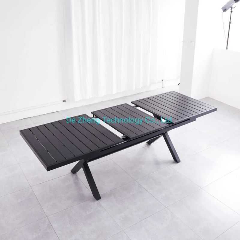 Affordable Outdoor Restaurant Furniture Extendable Table Plastic Wood Dining Table Set