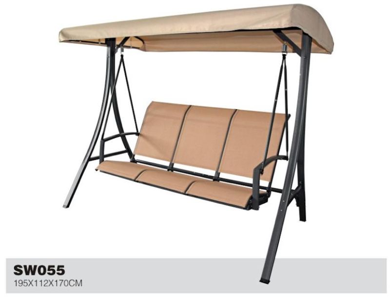 Three-People Textilene Swing Chair with Curved Canopy