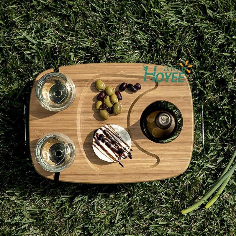 Portable Bamboo Wine and Snack Table for Picnic