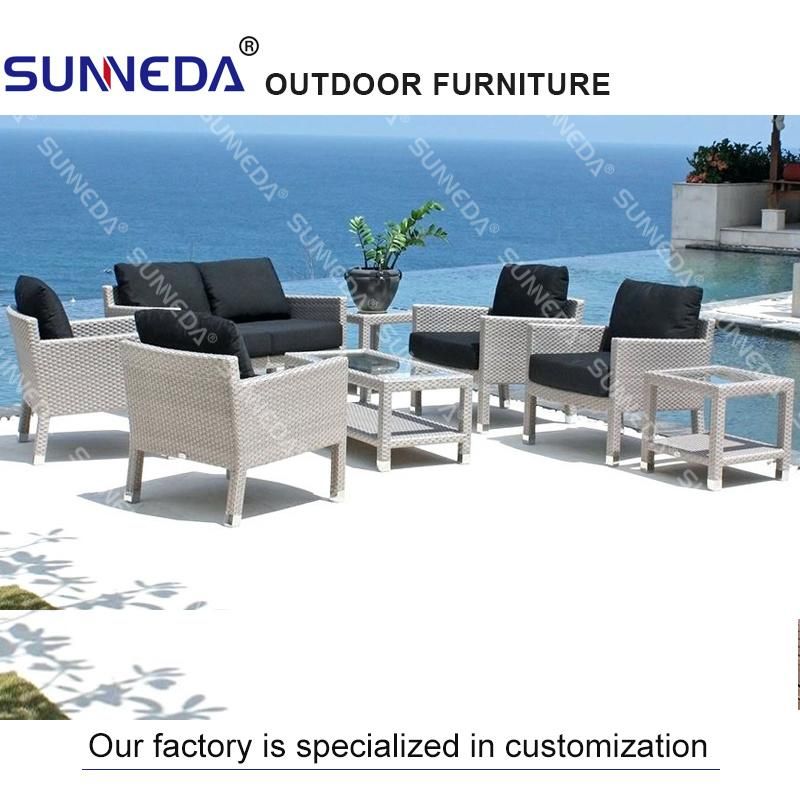 Modern Leisure Rattan Outdoor Corner Sofa and Tea Table for Pool Garden Hotel Bar Multi-Seat Sofa with Cushion