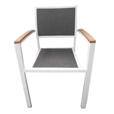 China Supplier Poly Wood Restaurant Stackable Dining Textilene Mesh Outdoor Furniture