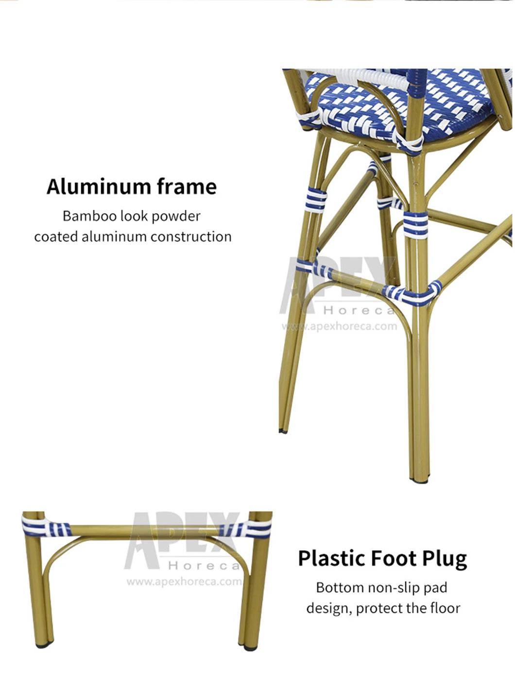 Outdoor Bamboo Look French Bistro Rattan Bar Stool Chair