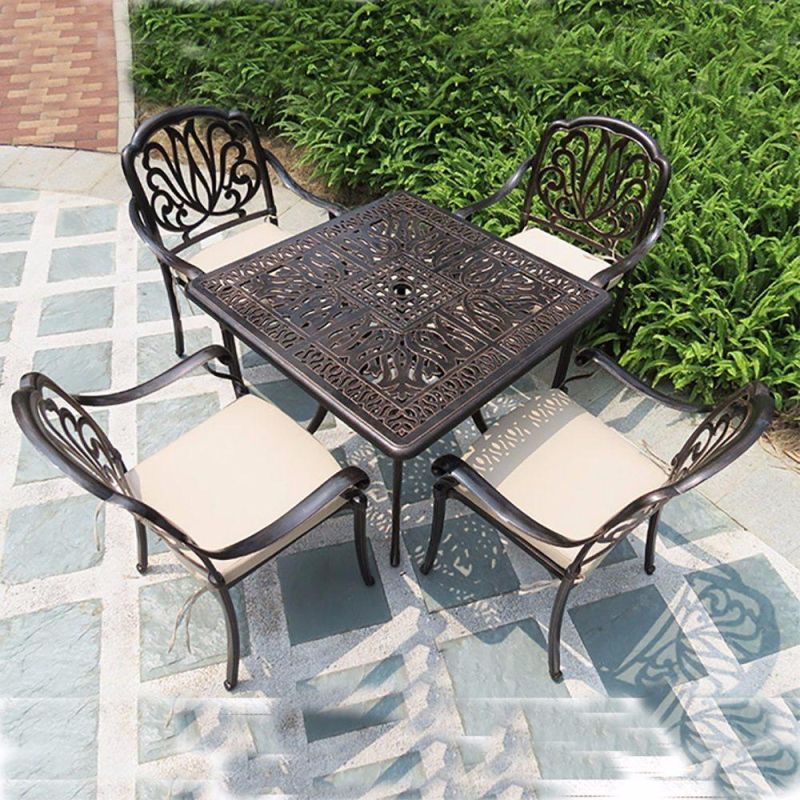 6 Seats Outdoor Dining Table Set Aluminium Outdoor Round Table Garden Table Furniture
