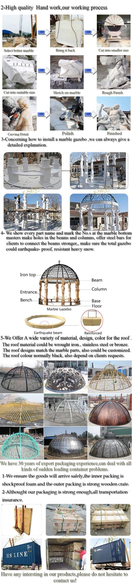 New Style Grand Marble White Outdoor Gazebo