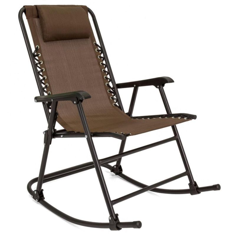 Folding Rocking Chair Porch Patio Indoor Foldable Rocker Seat with Headrest