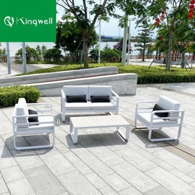 Commercial Hotel Outdoor Furniture Aluminum Frame Sofa Set with Plastic Wood Table Top Coffee Table