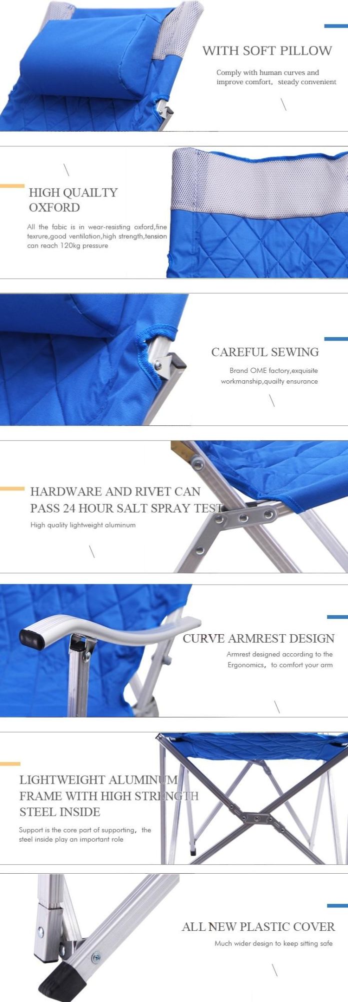 Aluminum Luxury Folding Camping Floor Moon Portable Foldable Blue Chair