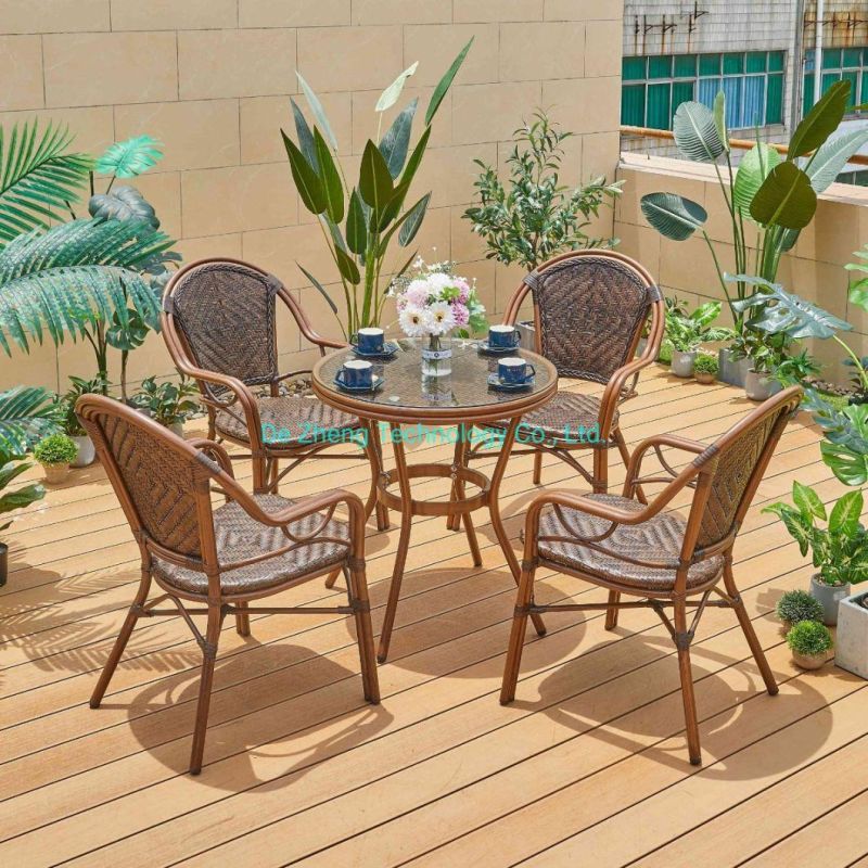 Original Design From Factory Leisure 4 Seater Aluminium Metal Rattan Wicker Dining Chair and Table Set Outdoor Garden Furniture