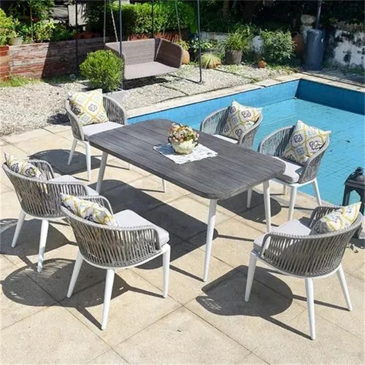 Foshan Factory Outdoor Furniture Dining Table Chairs Rope Woven Aluminum Durable Garden Outdoor Dining Sets