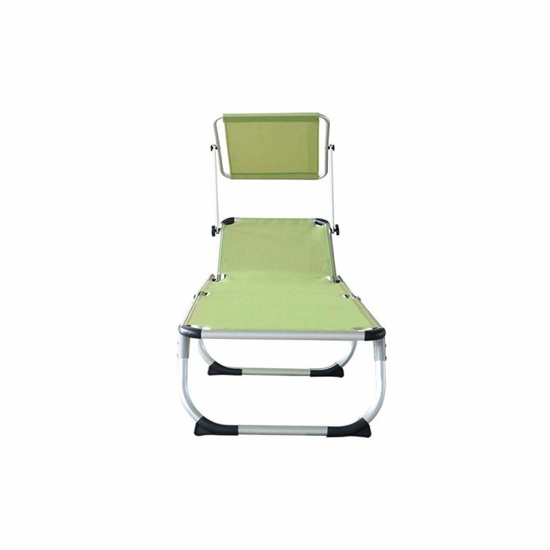 Patio Chaise Lounge Chair with Sun Shade, Folding Zero Gravity Free Recliner, Adjustable Beach Relax Chair for Camping, Support 300 Lbs (Green)