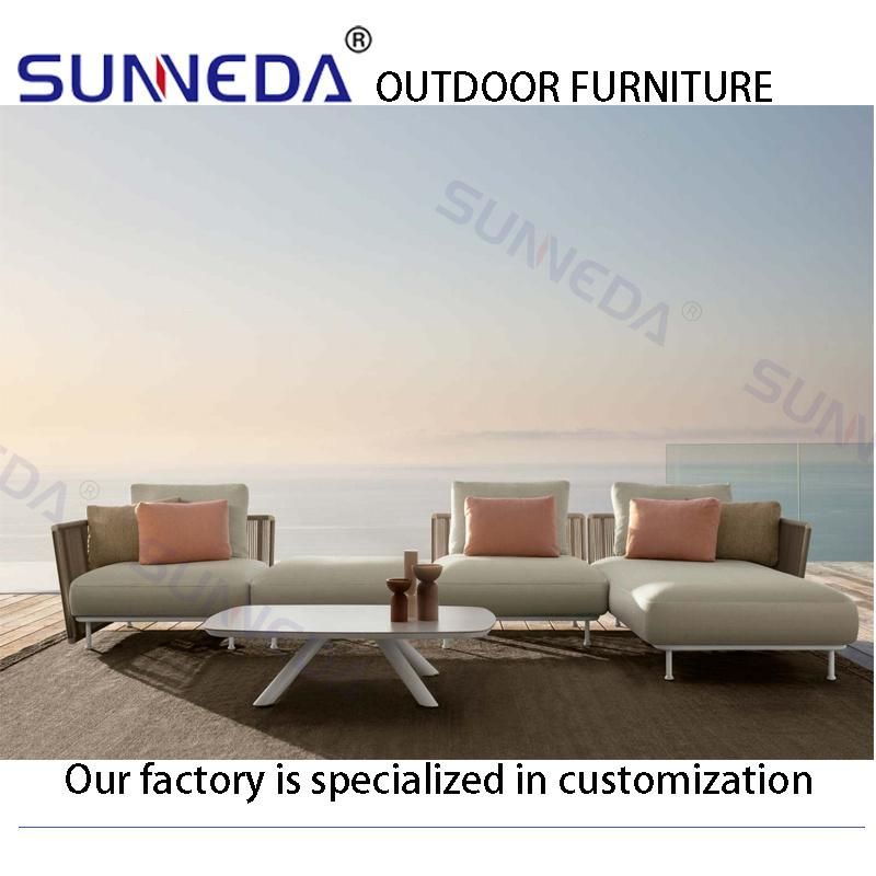 Outdoor Patio Leisure Courtyard Comfortable Aluminum Frame PE Rattan L Shade Sofa