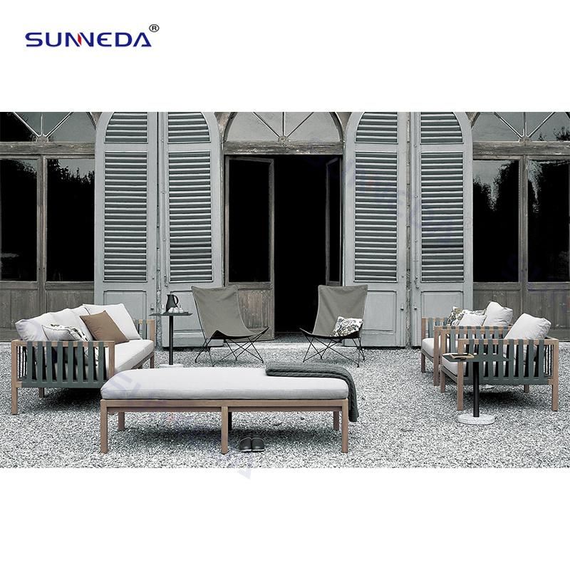 Hand Crafted Wood Frame with Waterproof Rope Backyard Hotel Teak Sofa