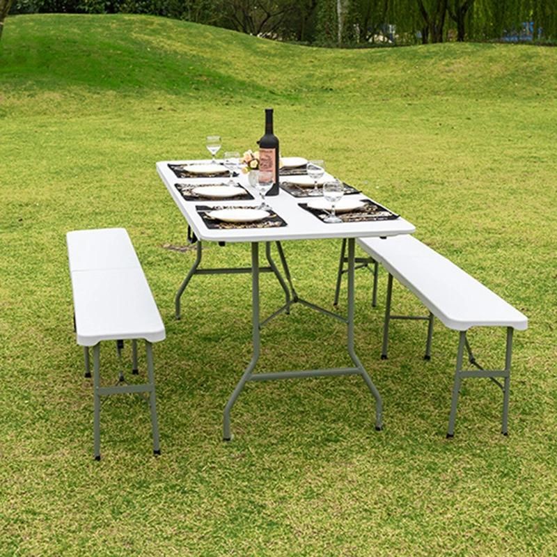 Wholesale 6FT Lightweight Plastic Blow Mould White Folding Bench
