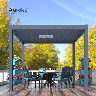 Aluno New Rainproof Aluminuim Alloy Motorized Awning Gazebo Louver Roof Pergolas Design with Side Blinds