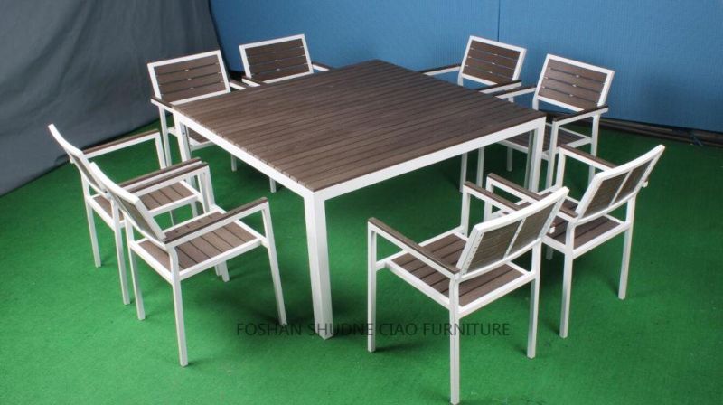 Outdoor Modern Restaurant Arm Chairs Aluminum Rectangular Square Dining Table Set