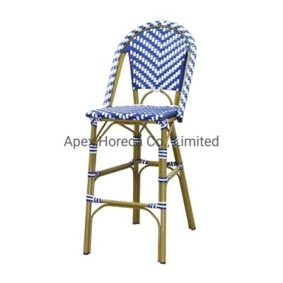 Outdoor Bamboo Look French Bistro Rattan Bar Stool Chair