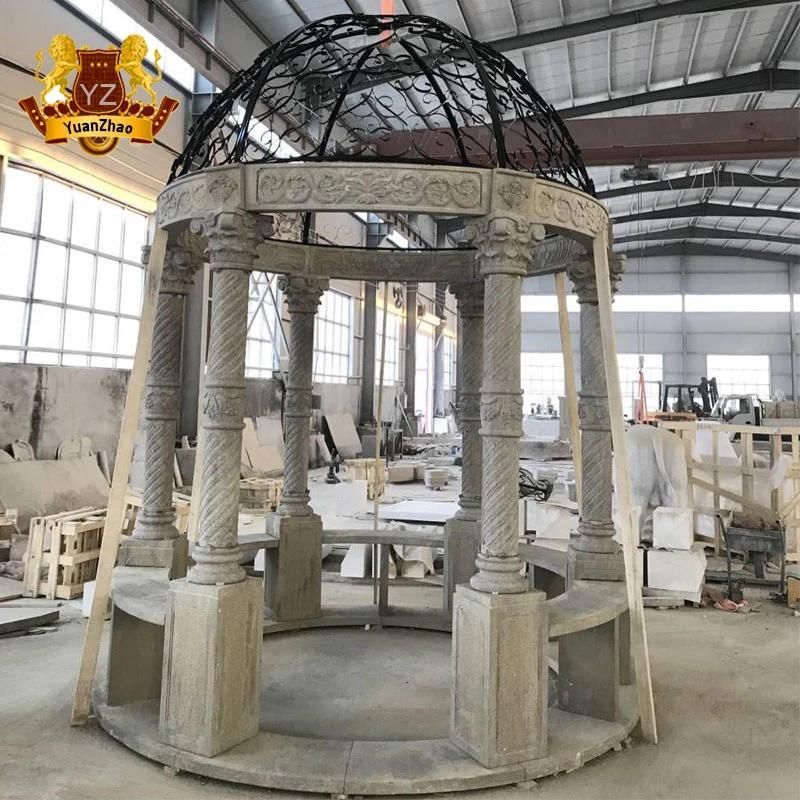 Garden Decoration Large White Marble Gazebo with Lady Sculptures