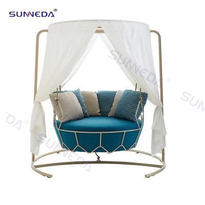 Leisure Furniture Round Bed Round Sofa Woven Aluminum Frame with Curtain Outdoor Sunbed